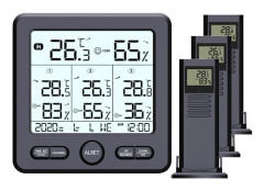 Digital termometer / hygrometer med 3 fjärrsensorer Svart