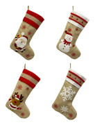 Personalized Linen Christmas Stockings, Hanging, Snowman and Deer, 4 Pieces