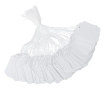 Prislappar, 200 stycken vita, 35x45 mm med snöre, skrivbara etiketter för galgar, elastiska, för kläder