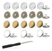 Jeans Buttons, 24 Pieces, 17mm, Bronze & Silver, Removable Screw Threaded Rivets for Jean Jackets