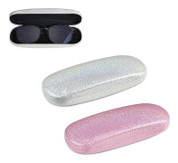 Hårt glasögonfodral med glitterskal, PU-läder, anti-rep, 16x6x3.6cm