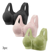 3-pack äldre kvinnor knäppning framtill hel täckning sömlösa behåar i bomull för vardagsbruk mjuka kupor utan bygel 50/115 MULTI-9 6XL
