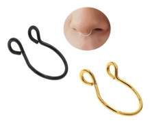 2-pack Falsk Piercing Läpp Näsa Ring Septum Läppring Guld Svart