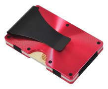 Metallplånböcker för män eller kvinnor med pengaklipp - Slank minimalistisk aluminiumplånbok kreditkortshållare RFID-blockering (Cd-räfflad, röd)