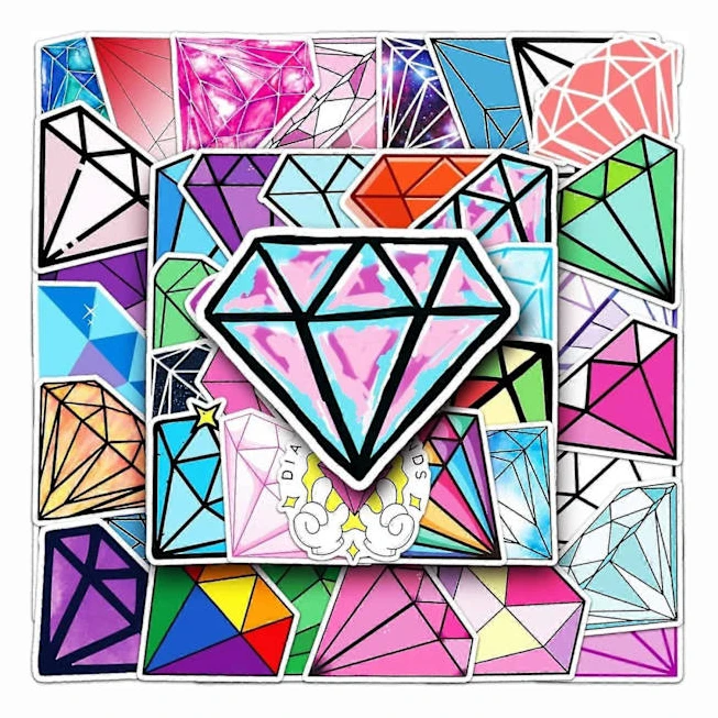 50 st färgglada diamanter serie ring doodle klistermärken vattentäta coola barns klistermärken för bärbar dator, mobiltelefon, skateboard, bagage, vattenflaska