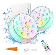 Submersible LED Light, 16 Multi-color Underwater Lights, 13 LED Beads with RF Remote Control, Waterproof Bathtub Lights for Garden, Pool, Vase, Aquarium