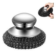 Stålullsskrubber med handtag, uppgraderad kraftig diskborste i rostfritt stål för rengöring av disk, järngrytor, spisar, diskbänk (2 st)