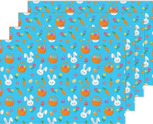 Påsk och morötter Ljusblå mönster Sommarunderlägg Set om 4, 12x18 tum Linne Köksmattor, Halkfria Värmebeständiga Tvättbara