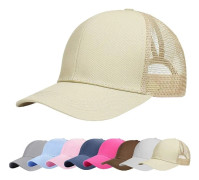 Basebollkeps för män kvinnor sommar andningsbar ihålig öppen mesh unisex hästsvans sport trucker kepsar justerbara utomhushattar, khaki