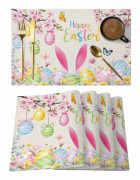 Glad Påsk Bordstabletter Set om 12 – Färgade Ägg, Kanin, Blommor, Halkfria, Tvättbara, Inomhus/Utomhus