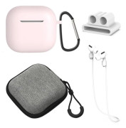För AirPods 4 5st Tillbehör Fodral förvaringsbox halsrem hörlurshållare nyckelring - Rosa