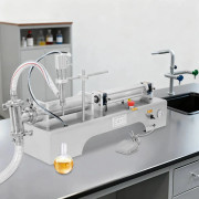 Vätskefyllningsmaskin - Automatisk Fyllare - Horisontell - Pneumatisk - Kapacitet 100–1000 ml - Hastighet 40 flaskor/min - Spänning 220 V - Silver