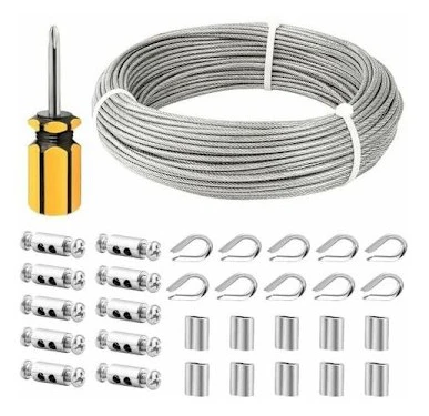 50M/3mm Stainless Steel Rope, Coated Steel Wire Rope with Wire Clips, M3 Sleeves, Stainless Steel Thimbles