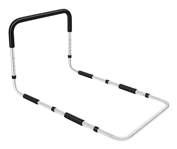 Sängräcke - Justerbart sänghandtag - Kolstål - Höjd 46–56 cm - Max 136 kg - Passar madrasser >8 cm - Antihalk skumgrepp - Svart