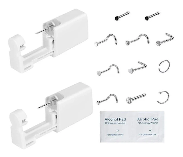 2 st näspiercingkit med näspiercingpistol, snabbverktygssats med 9 stift för kvinnor flickor svart