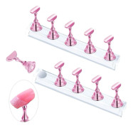 2 uppsättningar rosa nagelställ för lösnaglar - Magnetisk lösnagelhållare för målning, nagelkonstkit för nybörjare