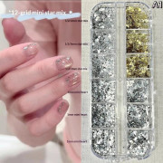 12 rutnät stjärnglitter färgglada nagelflingor blixt mini pentagram