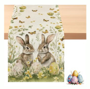 Easter Table Runner 183x33cm - Fashion Easter Bunny, Flowers & Easter Eggs Table Decoration Spring Decoration for Party & Home F