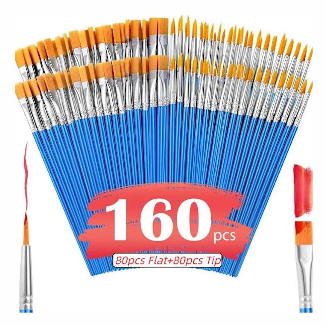 100/130/160/180/200 st målarpenslar set konst platt spets rund