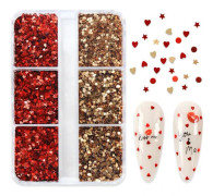 6 rutnät Söta Kärlekshjärta Nagelflitter Paljetter Glänsande Nagel 3D Red Gold