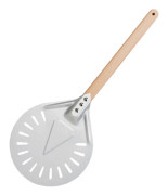 Pizzaspadar i aluminium med trähandtag för bakning av pizza, tårta, bakverk, säker värmebeständig perforerad design, diskmaskinssäker
