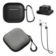 För AirPods 4 5st Tillbehör Fodral förvaringsbox halsrem hörlurshållare nyckelring - Svart