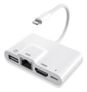 NÖRDIC Lightning adapter 1 till 4 portar 1xHDMI 1x RJ4510/100Mbps 1xUSB A 3.1 och 1 x Lightning laddningsport