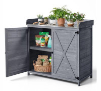 Planteringsbord/Planteringsbänk - Arbetsbänk med skåp - Träbordsskiva 98 x 48 cm - Stort Förvaringsutrymme - Uteplats/Trädgård - Grå