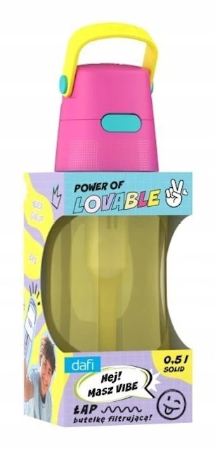 Filterflaska Dafi Power of Lovable SOLID 0,5L gul med rosa topp