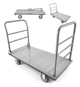 Plattformsvagn - Flakvagn - Kapacitet 1200 kg - Kraftig - Avtagbart räcke - Svängbara hjul - Hopfällbart handtag - Mått 1220 x 610 x 920 mm