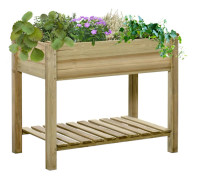 Odlingsbänk i trä - Planteringsbord/odlingslåda - Med hylla - 91 x 51 x 76 cm - För trädgård & balkong