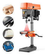 Pelarborrmaskin - Bänkborrmaskin 305 mm - 550 W - Variabel hastighet 340–2200 varv/min - Bord lutbart 0–45° - Laser och LED-lampa - För trä/metall