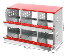 Höns värpredesbox - Redelåda 6 fack 2 våningar - Galvaniserad plåt - Ventilerad design - Tippbotten - Med sittpinne - Röd