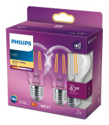 Philips - LED-glödlampa med filament - form: A60 - klar finish - E27 - 4.3 W (motsvarande 40 W) - klass F - 2700 K (paket om 2)