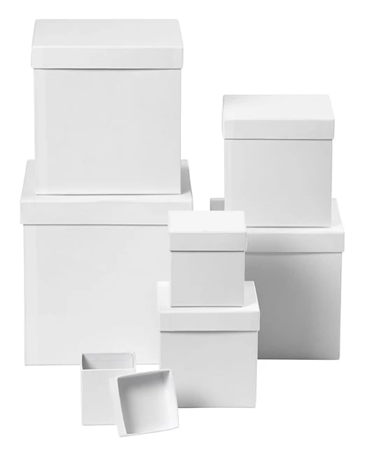 Askar - Fyrkantiga - H: 7,5 - 23 cm - Vit - 7 st