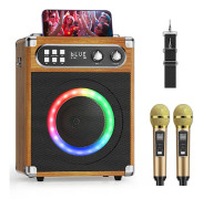 Bluetooth Karaokemaskin - Hemmakaraokesystem - 2 Trådlösa Mikrofoner - Portabel Partyhögtalare - LED-ljus - Volym 5