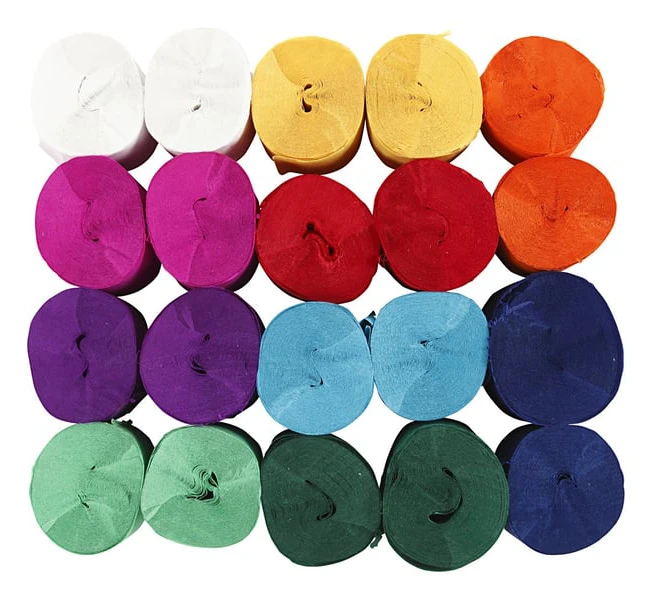 Kräppapper - B: 5 cm - Mixade färger - 20 rullar