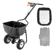 Gödsel- och fröspridare - Spridarvagn - Kapacitet 27 kg - Spridningsbredd upp till 3 m - Luftdäck 20 cm - Galler i behållaren - För gräsmatta