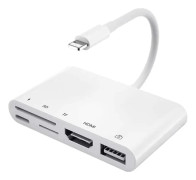 NÖRDIC Lightning adapter 1 till 5 portar 1xHDMI 1x USB A 3,1 1x Lightning för laddning 1xTF och 1xSD kortläsare