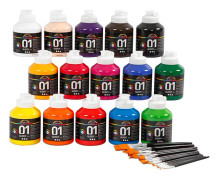 Akrylfärg Kids Acrylic Blank - 15 Mixade Färger och 30 penslar