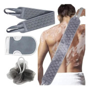Exfolierande Badhandduksset med Växtfiber Kroppsskrubb, Ryggskrubb och Badboll Gray Gray