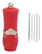 Needle Pin Cushion Lipstick Shape Exquisite Beautiful Retractable Design Portable Household Needle Collector with Needle Red
