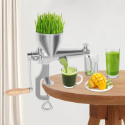 Manuell Saftpress - Vetegräsjuicer - 304 Rostfritt Stål - Bordsklämma - Inlopp Ø 9 cm - Handtag 17,5 cm - Storlek 20×32 cm - Silver