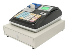 Elektroniskt POS-kassaregister, 48 knappar, dubbelskärm, termisk kvittoskrivare, RS232/USB, svart