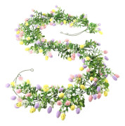 Easter Egg Garland, 2.1M Artificial Spring Garland for Fireplace, Indoor Outdoor Home Wall Decor, 2pcs