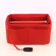Handbag Organizer in Felt, Women's Bag Inner Pocket with Zipper (Red)