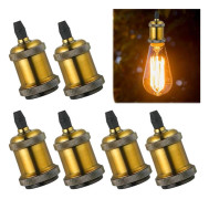 Vintage E27 glödlampssockel, set med 6 vintage Edison-socklar, högkvalitativ aluminiumlampsockel, adapter