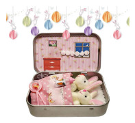 Little Pocket Bunny Easter Kids Basket Stuffers Bunny Toy Plush In Tin Brand New