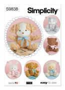 Simplicity Easy SEWING PATTERN S9838 14/36cm Plush Toy Animals & Blanket Brand New