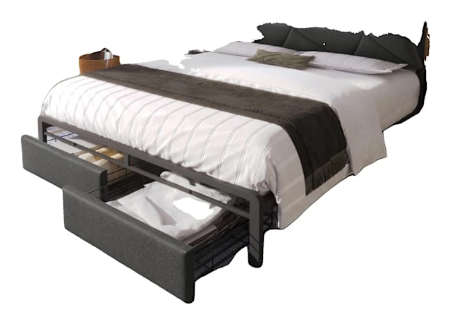 Polstret Säng, USB-laddningsportar, LED-belysning,Grå - Linne - 140cmx200cm
